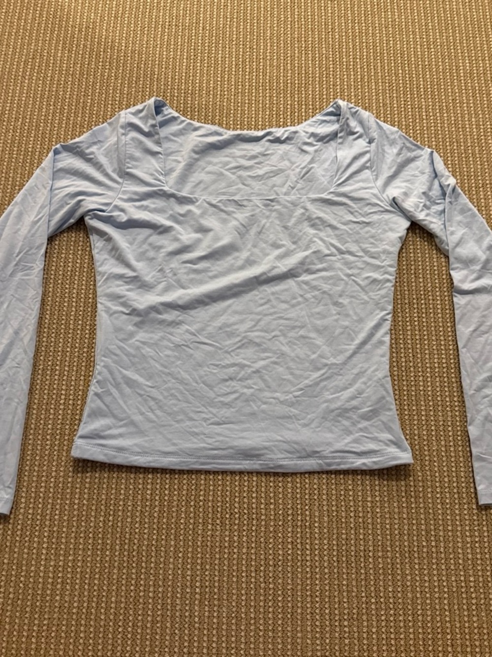Square Neck Long Sleeve Tee in Light Blue